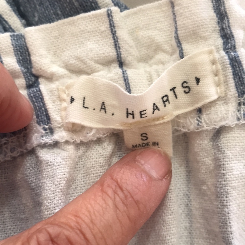 PAC-SUN‎ LA Hearts Strapless Jumpsuit blue & white cropped w/ ties detail size S - Picture 6 of 9